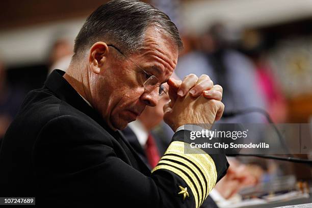 Joint Chiefs of Staff Chairman Adm. Michael Mullen testifies before the Senate Armed Services Committee about the military's "don't ask, don't tell"...
