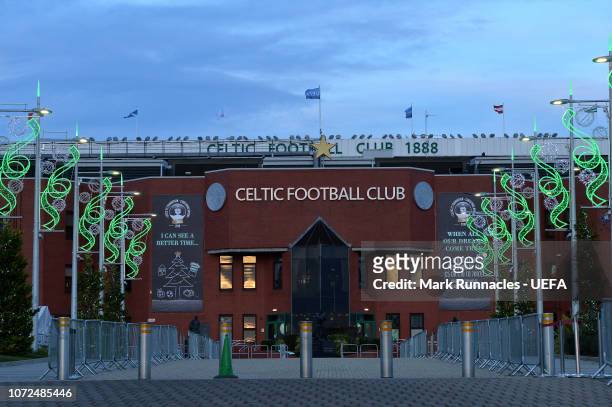 Celtic team coloured Christmas lights at Celtic Park ahead of the UEFA Europa League Group B match between Celtic and RB Salzburg at Celtic Park on...
