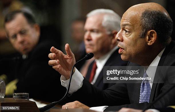 Defense Department general counsel and co-chair of the Defense Department Comprehensive Review Working Group Jeh Johnson testifies before the Senate...
