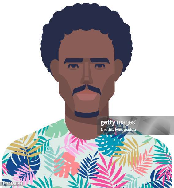 illustrazioni stock, clip art, cartoni animati e icone di tendenza di avatar vettoriale hipster africano - afro