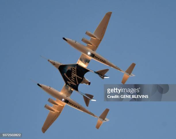 Virgin Galactic's SpaceshipTwo takes off for a suborbital test flight of the VSS Unity on December 13 in Mojave, California. Virgin Galactic marked a...