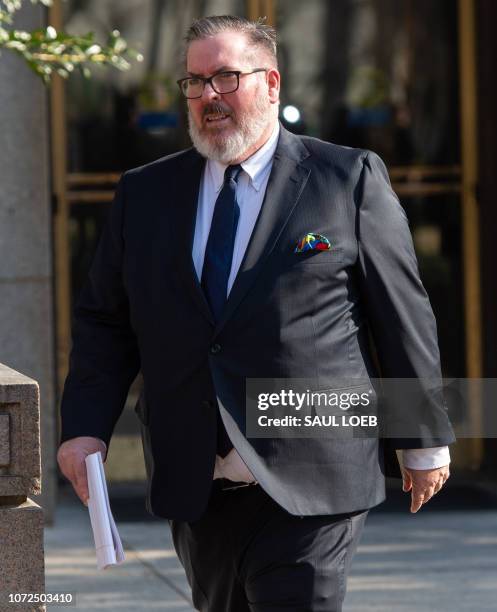 Robert Driscoll, lawyer for Russian national Maria Butina, leaves the US District Court in Washington, DC, December 13 after Butina plead guilty to...