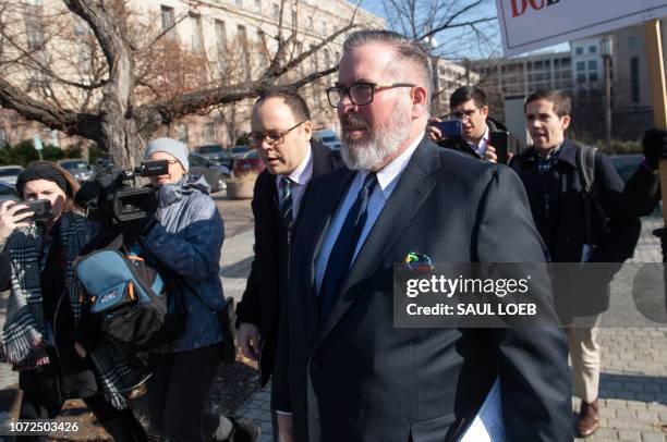 Robert Driscoll, lawyer for Russian national Maria Butina, leaves the US District Court in Washington, DC, December 13 after Butina plead guilty to...