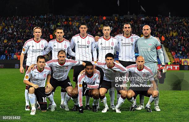 Liverpool Football Club line up before the UEFA Europa League Group K Match between Steaua Bucharest and Liverpool, at Stadionul Steaua on December...