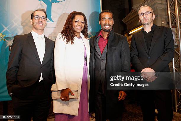 Oliver Seibold, Cacau , his wife Tamara Barreto and Oliver Mahn , head of the festival Filmschau BW attend the premiere of the football documentary...