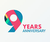 9 years anniversary emblem. Anniversary icon or label. 9 years celebration and congratulation design element