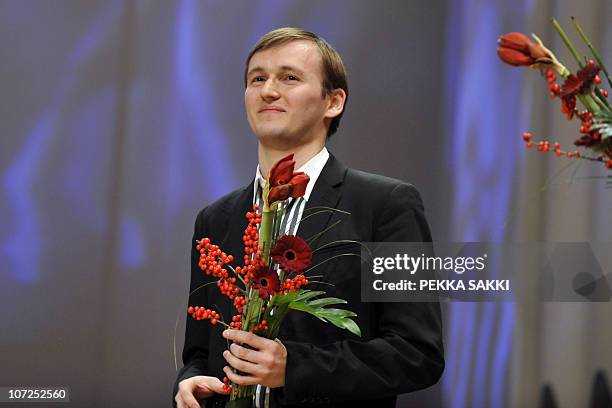 Winner of the 10th International Jean Sibelius Violin Competition, Russian-Belgian violinist Nikita Boriso-Glebsky smiles after his victory in...