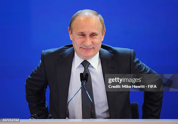 Russia Prime Minister Vladimir Putin faces the press following the announcement that Russia will host the FIFA World Cup 2018 on December 2, 2010 in...