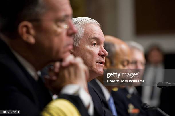 Robert Gates, Secretary of Defense, testifies before a hearing of the Senate Armed Services Committee on the report by the Department of Defense...