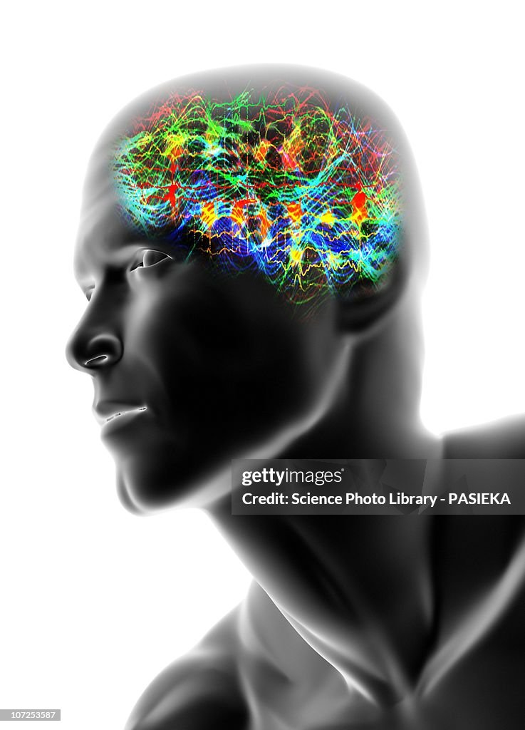 Human head with brainwaves