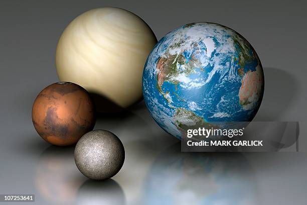 terrestrial planets compared - venus stock illustrations