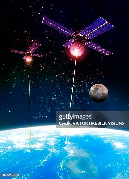 satellite attack, artwork - space war stock illustrations