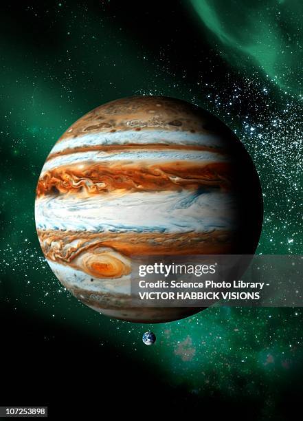 jupiter and earth, artwork - jupiter planet stock illustrations