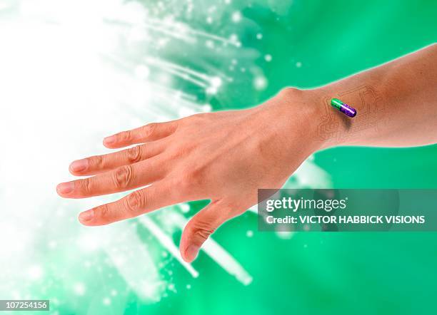 rfid chip capsule, conceptual artwork - rfid stock illustrations