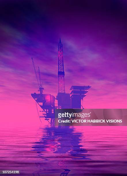 oil rig, artwork - isolated colour stock illustrations