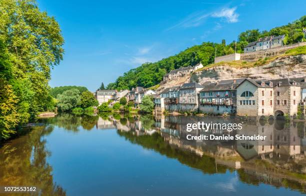 france, dordogne, terrasson-lavilledieu, the vezere (river) with the old mill - dordogne stock pictures, royalty-free photos & images