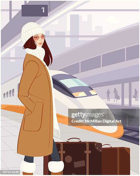 woman on platform in train station - 鉄道のプラットホーム点のイラスト素材／クリップアート素材／マンガ素材／アイコン素材