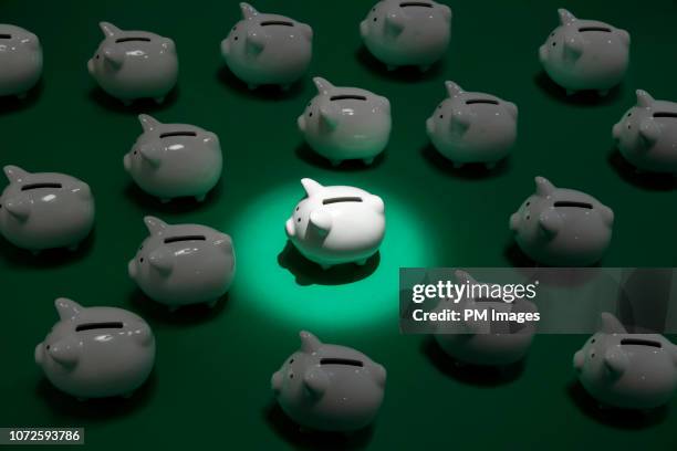 spot lit piggy bank - personal financial planning stock pictures, royalty-free photos & images