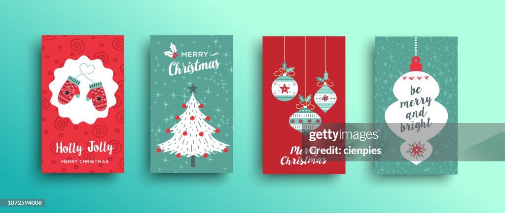 Christmas retro style cute greeting card set
