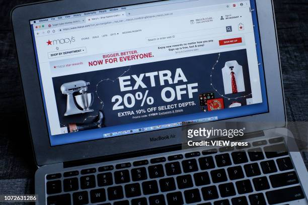In this photo illustration, Macy's advertises Cyber Monday sales on its company websites on November 26, 2018 in Guttenberg, New Jersey. Americans...