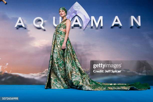 Amber Heard attends the World Premiere of "Aquaman" at Cineworld Leicester Square on November 26, 2018 in London, England.