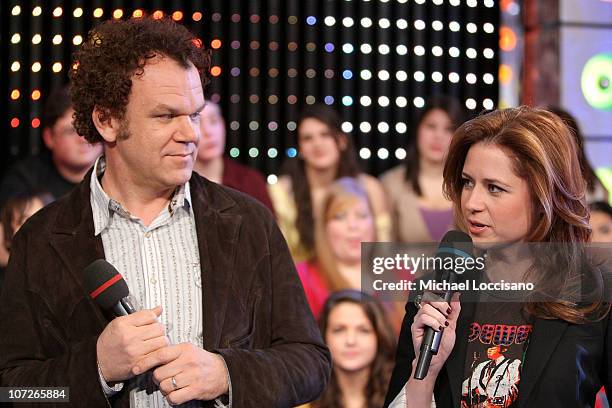 Actors John C. Reilly and Jenna Fischer appear on MTV's "TRL" at MTV Studios in New York City's Times Square on December 17, 2007. The air date for...