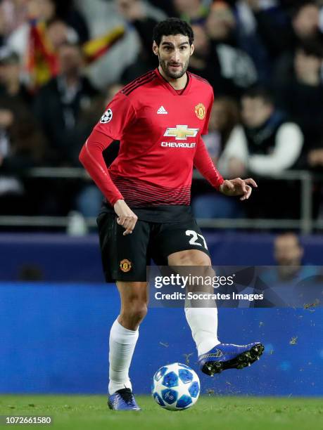 Marouane Fellaini of Manchester United during the UEFA Champions League match between Valencia v Manchester United at the Estadio de Mestalla on...