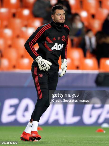 Sergio Romero of Manchester United during the UEFA Champions League match between Valencia v Manchester United at the Estadio de Mestalla on December...