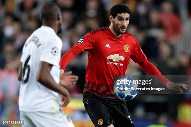 Marouane Fellaini of Manchester United during the UEFA Champions League match between Valencia v Manchester United at the Estadio de Mestalla on...