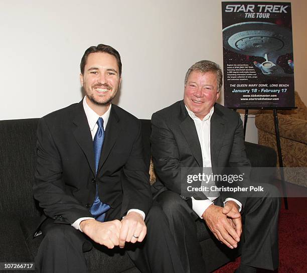 Actor Wil Wheaton and actor William Shatner attend the Star Trek "The Tour" - North American Debut held at the Queen Mary Dome on January 17, 2008 in...