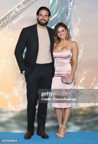 Jamie Jewitt and Camilla Thurlow attends the "Aquaman" world premiere at Cineworld Leicester Square on November 26, 2018 in London, England.