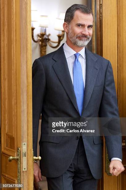 King Felipe VI of Spain attends several audiences at the Zarzuela Palace on November 26, 2018 in Madrid, Spain.