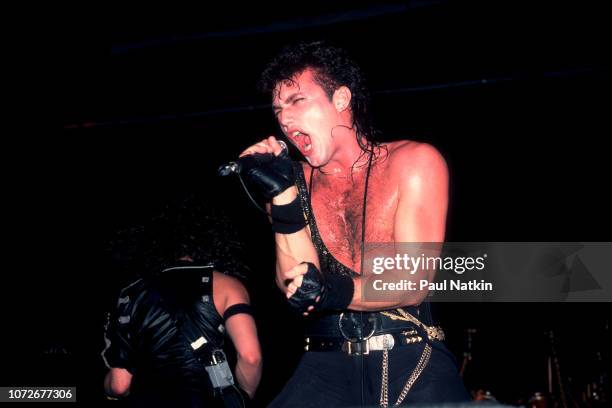 Singer Geoff Tate of Queensryche performs at the Milwaukee Arena in Milwaukee, Wisconsin, December 30, 1984.