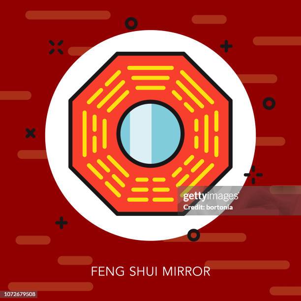 feng shui mirror thin line china icon - feng shui stock illustrations