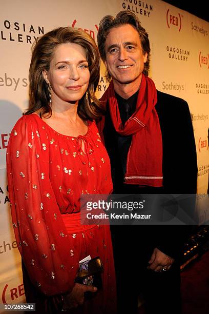 Queen Noor and Bobby Shriver arrive at Sotheby's, Bono and Damien Hirst Host The Auction to Benefit AIDS in Africa on February 14, 2008 in New York...