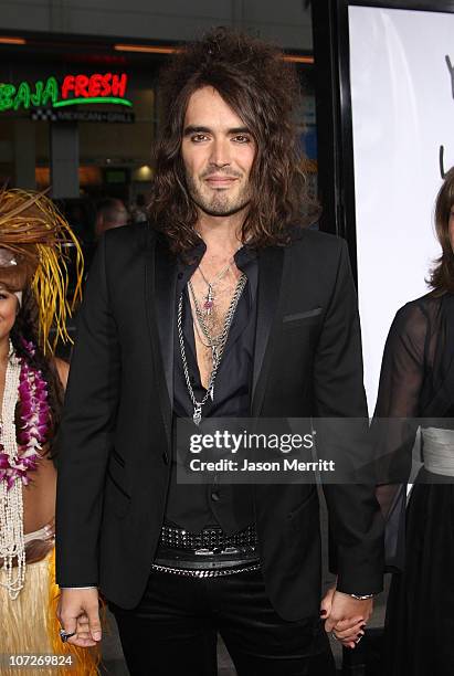 Actor Russell Brand arrives at Universal Pictures' World Premiere of "Forgetting Sarah Marshall" on April 10, 2008 at Grauman's Chinese Theater in...
