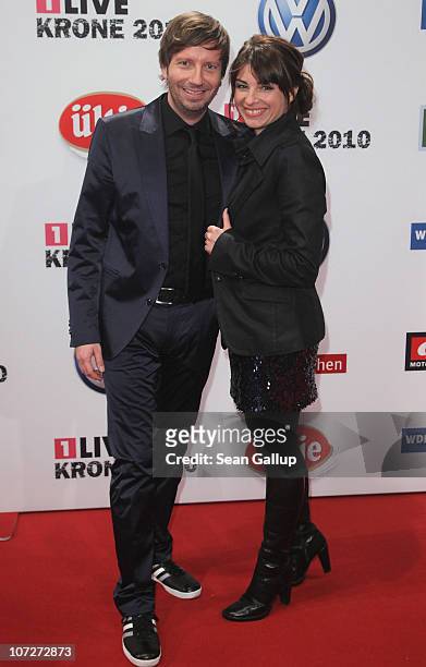 Radio presenters Thorsten Schorn and Sabine Heinrich attend the '1Live Krone' Music Awards at the Jahrhunderthalle on December 2, 2010 in Bochum,...