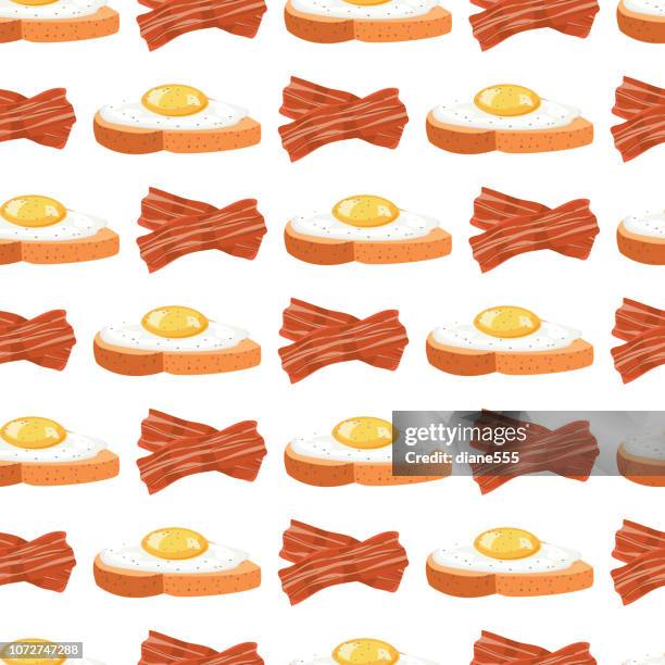 bacon and eggs breakfast foods seamless pattern - bacon background stock illustrations