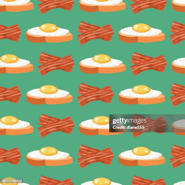 bacon and eggs breakfast foods seamless pattern - bacon background stock illustrations