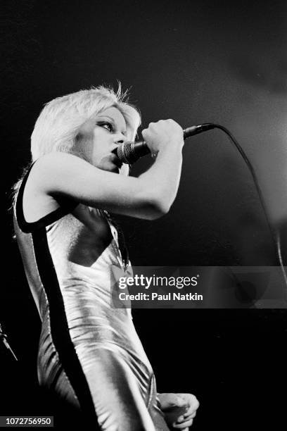 American singer Cherie Currie, of the Runaways, performs onstage at the Aragon Ballroom, Chicago, Illinois, March 25, 1977.