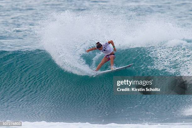Tyler Wright of Australia surfs to victory during the Women's O'Neill World Cup of Surfing on on December 2, 2010 in Sunset Beach, Hawaii.