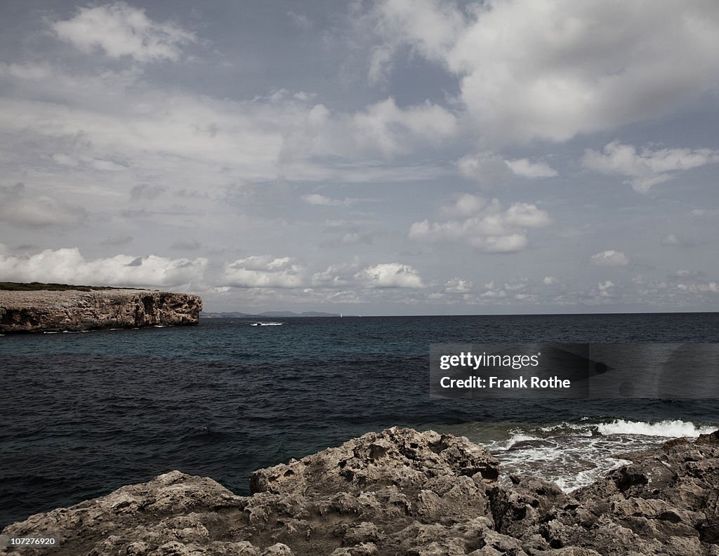 Great view on mediterranean Sea with moto boat 