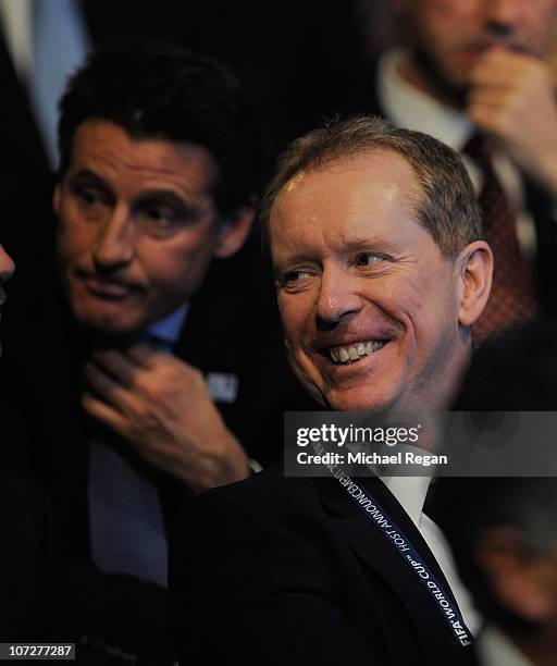 Andy Anson and Seb Coe of the England 2018 bid look on during the FIFA World Cup 2018 & 2022 Host Announcement on December 2, 2010 in Zurich,...