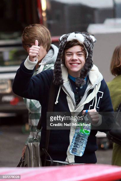 Harry Styles from X Factor group '1 Direction' sighted arriving at Fountain Studios on December 3, 2010 in London, England.