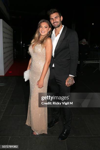 Zara McDermott and Adam Collard seen attending The Beauty Awards with OK! at Park Plaza Westminster Bridge on November 26, 2018 in London, England.