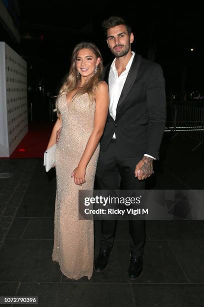 Zara McDermott and Adam Collard seen attending The Beauty Awards with OK! at Park Plaza Westminster Bridge on November 26, 2018 in London, England.