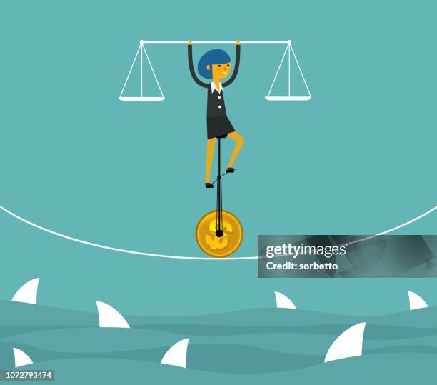 the fragile balance of business - businesswoman - vulnerability stock illustrations