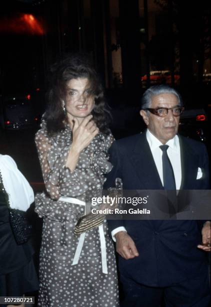 Jackie Onassis and Ari Onassis during Jackie Onassis & Ari Onassis Walking Along 5th Ave. After Dining At La Cote Basque - October 7, 1970 at 5th...