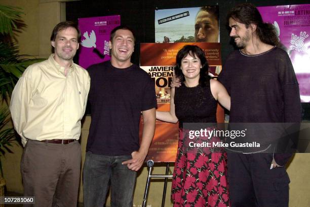 Tom Ortenberg, President of Lions Gate Films, Javier Bardem, Marlene Dermer, President of The LA Latino Film Festival and Director Fernando Leon de...