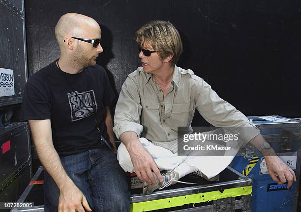 Moby and David Bowie during Area:2 Festival at Jones Beach Theater on Long Island, NY - Backstage at Jones Beach Theater in Wantagh, New York, United...